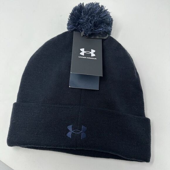 NEW Under Armour Naval Academy Midshipmen Navy Cuffed Pom Hat Winter Cap Beanie - Picture 4 of 8